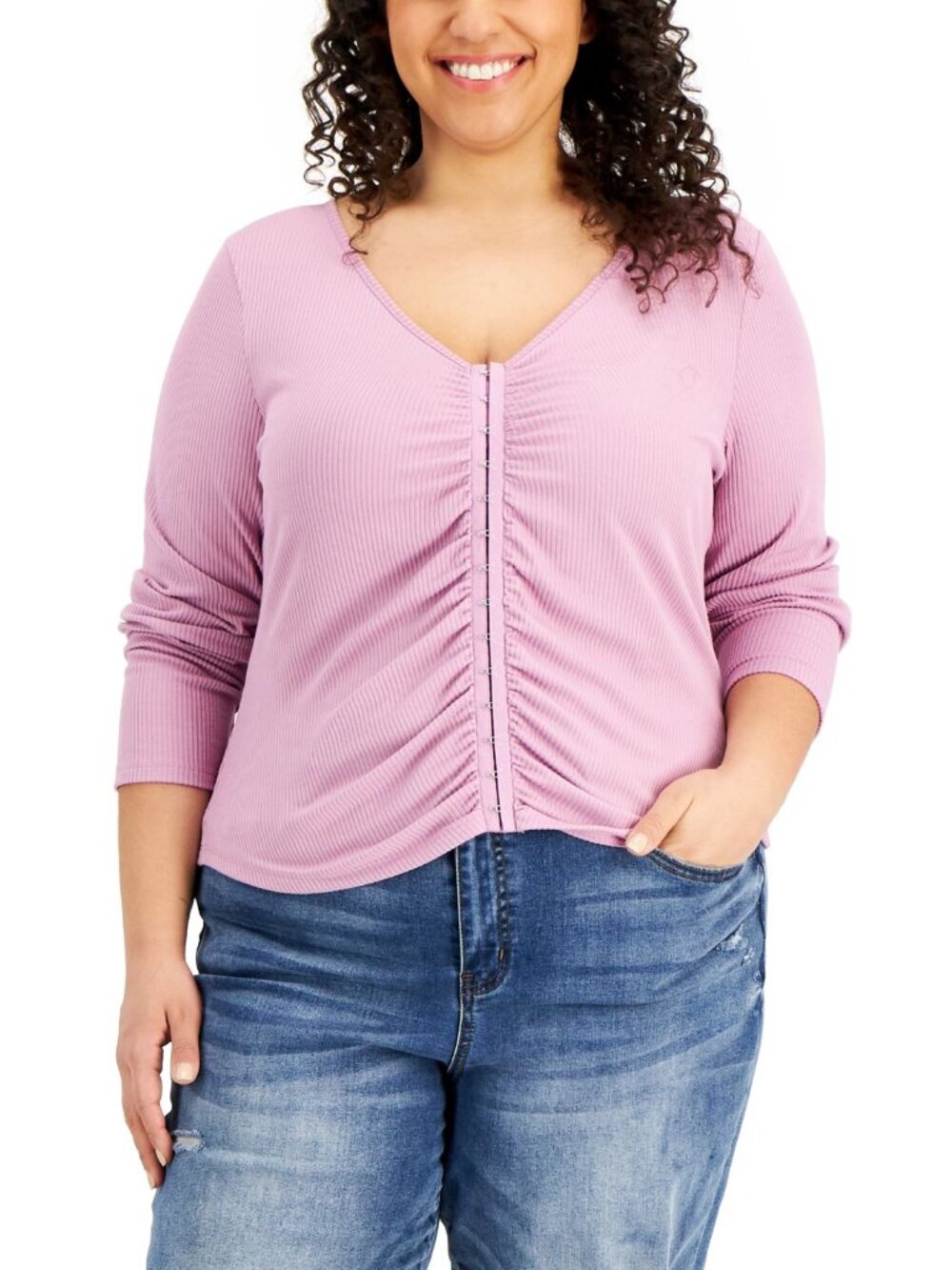 Hippie Rose Womens Trendy Plus Size Ruched Hook-and-Eye-Front Top